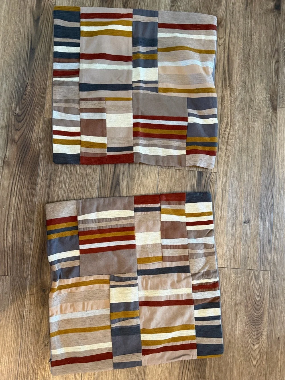 (2) Crate&Barrel Kenton Crewel Panel Pillow Shams 20”x20” Like New